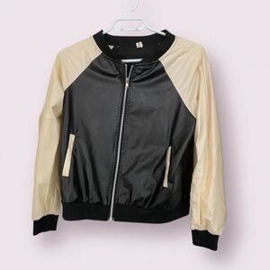 Faux Leather Varsity Bomber Jacket